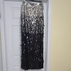 Elie Tahari Silver-to-Black Sequin Ombre Maxi Skirt